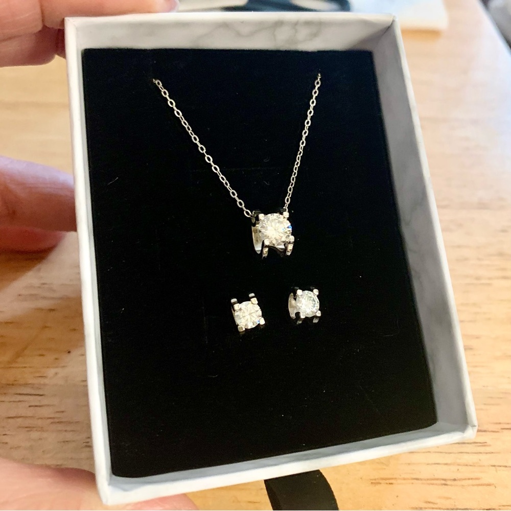 Moissanite Necklace & Earrings Set